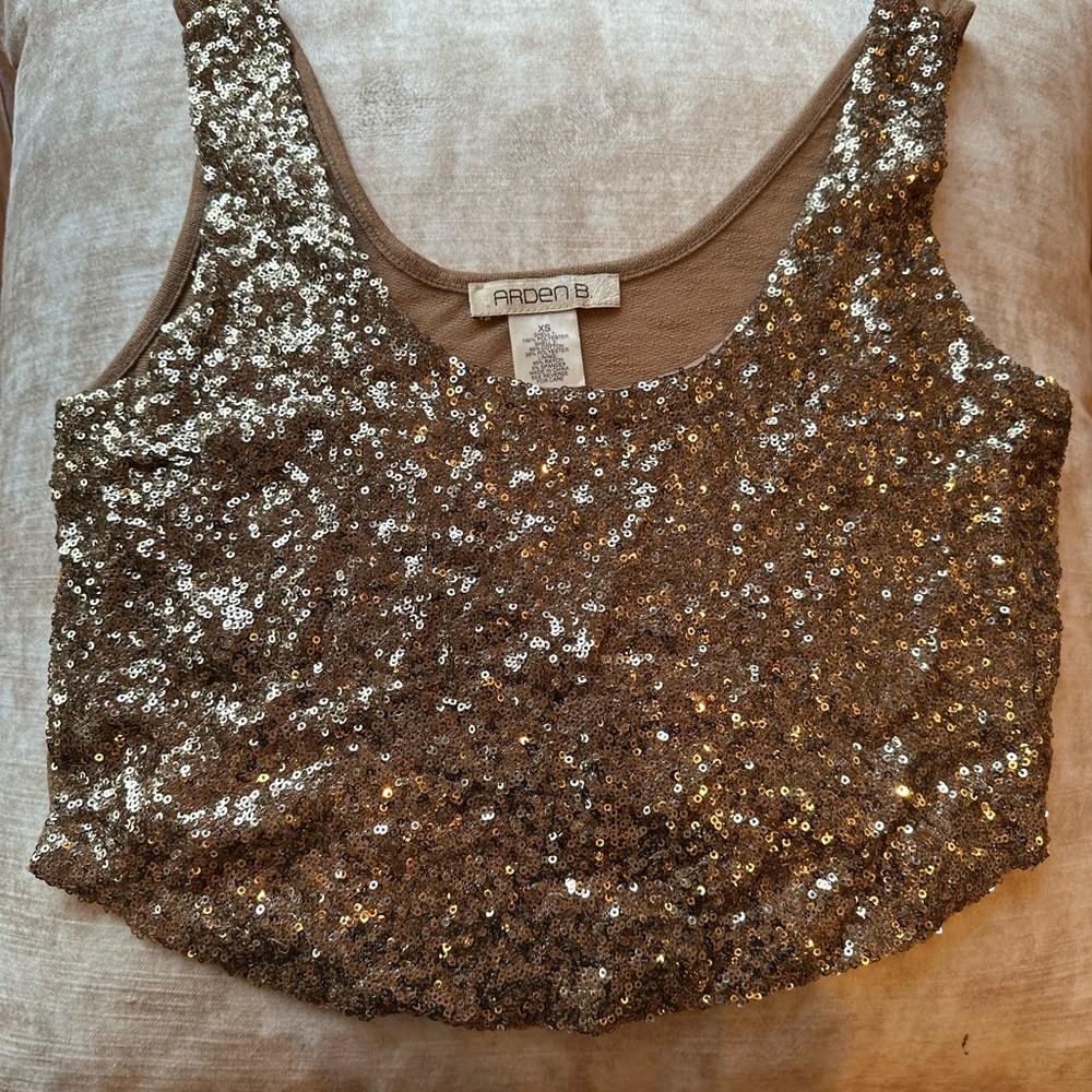 Arden B Gold Sequin Crop Top